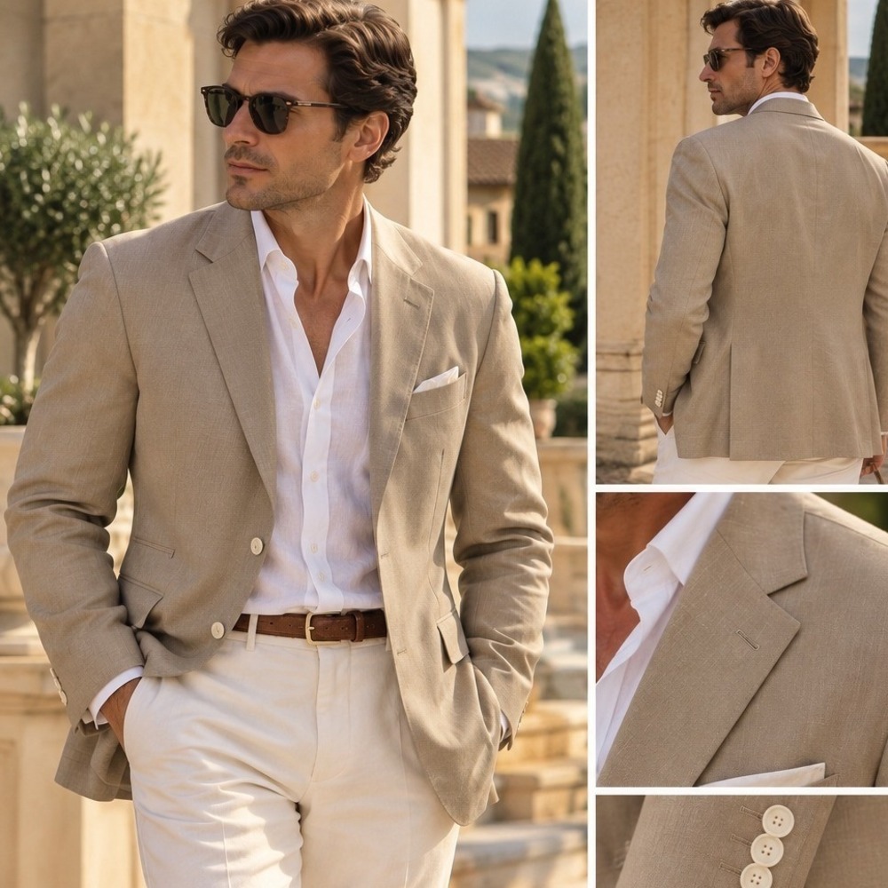 Ralph Lauren Black Label Mens Tan 100% Linen Blazer Sport coat Paisley Lined42R
